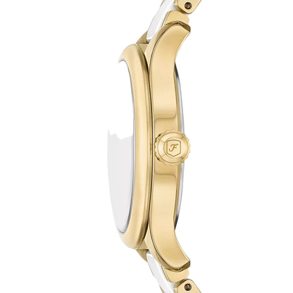 Fossil Gilmore Three-Hand Date Gold-Tone and White Ceramic Women Watch CE1131