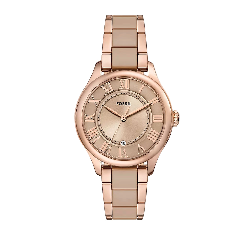 Fossil Gilmore Quartz Rose Gold Dial Analog Ceramic Women Watch CE1133