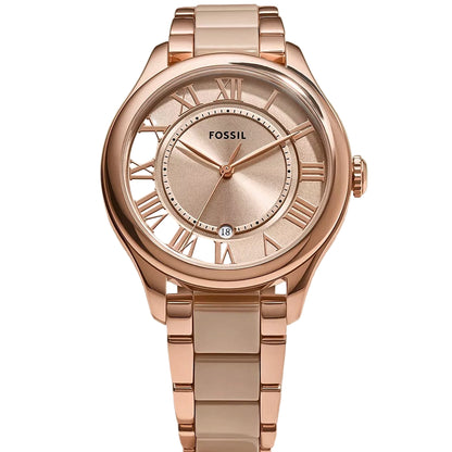 Fossil Gilmore Quartz Rose Gold Dial Analog Ceramic Women Watch CE1133