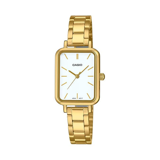 Gold Casio watch on a white background