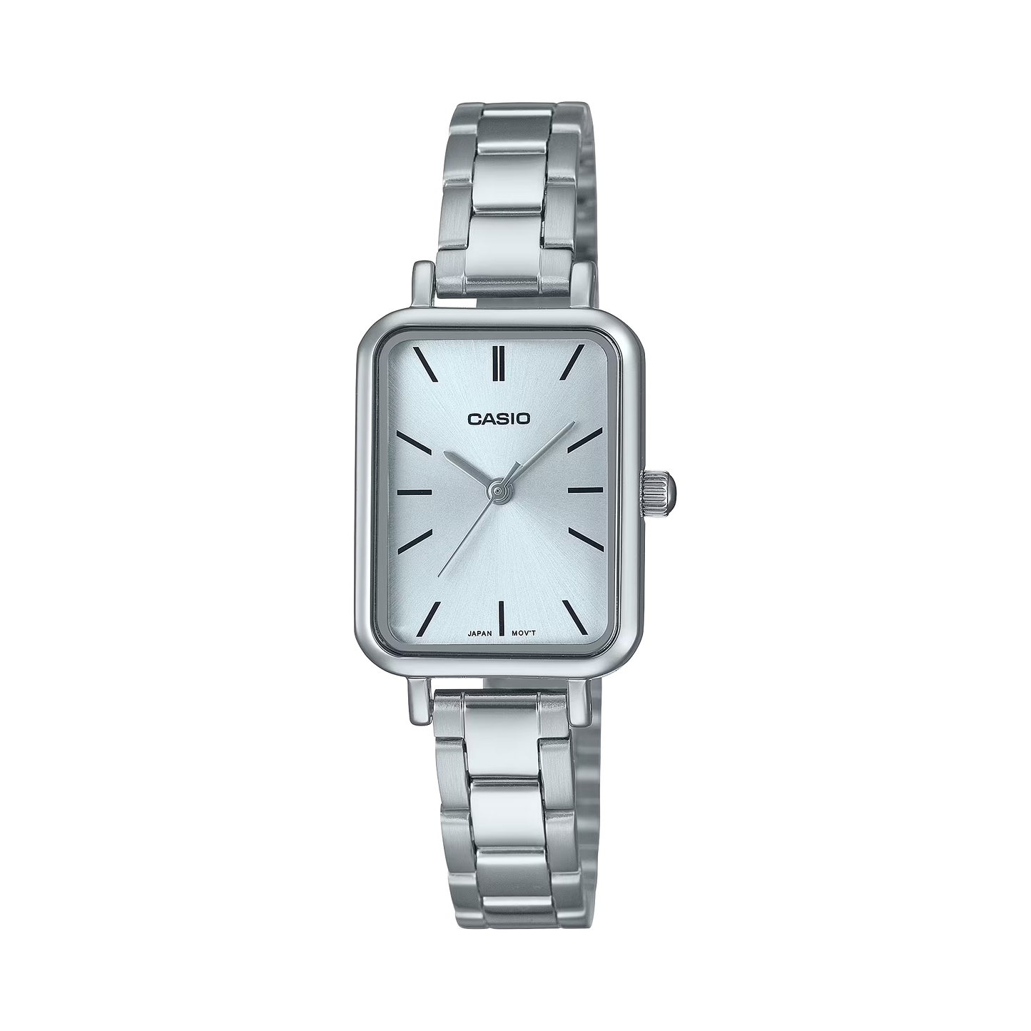 Silver Casio watch on a white background