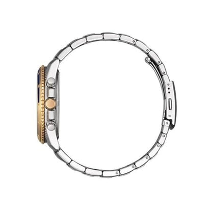 Close-up of a watch case with metallic finish on a white background