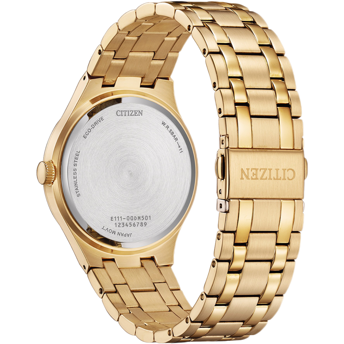 Gold Citizen watch with a white face on a white background