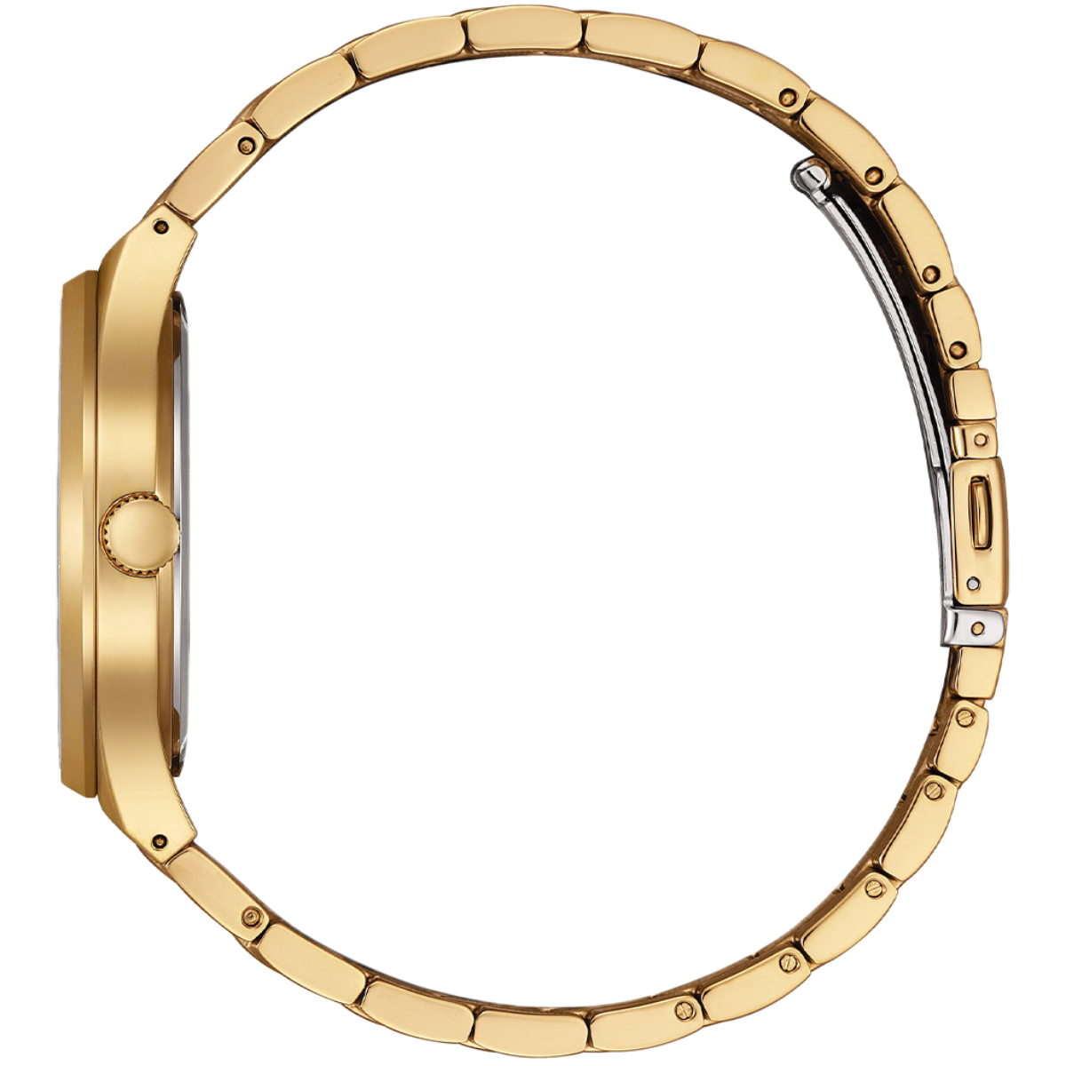 Gold watch case on a white background