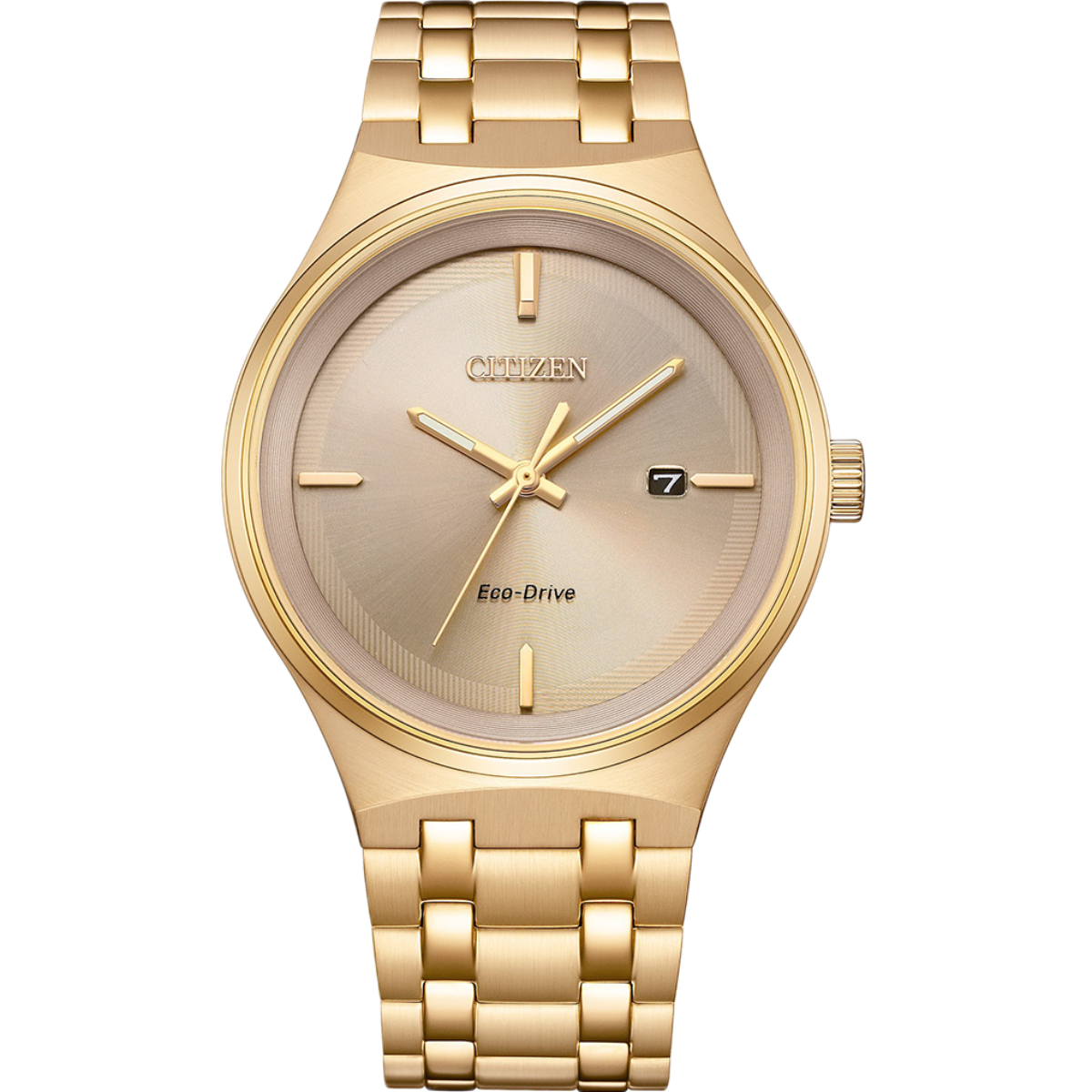 Gold Citizen watch with a beige face on a white background