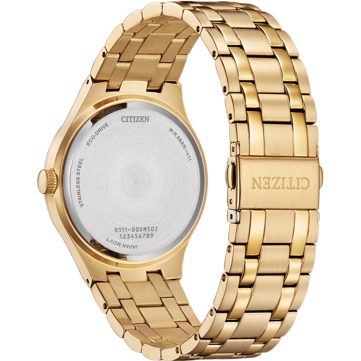 Gold Citizen watch with a white face on a white background