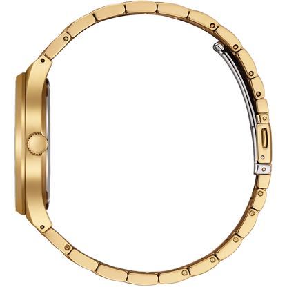 Gold watch case on a white background