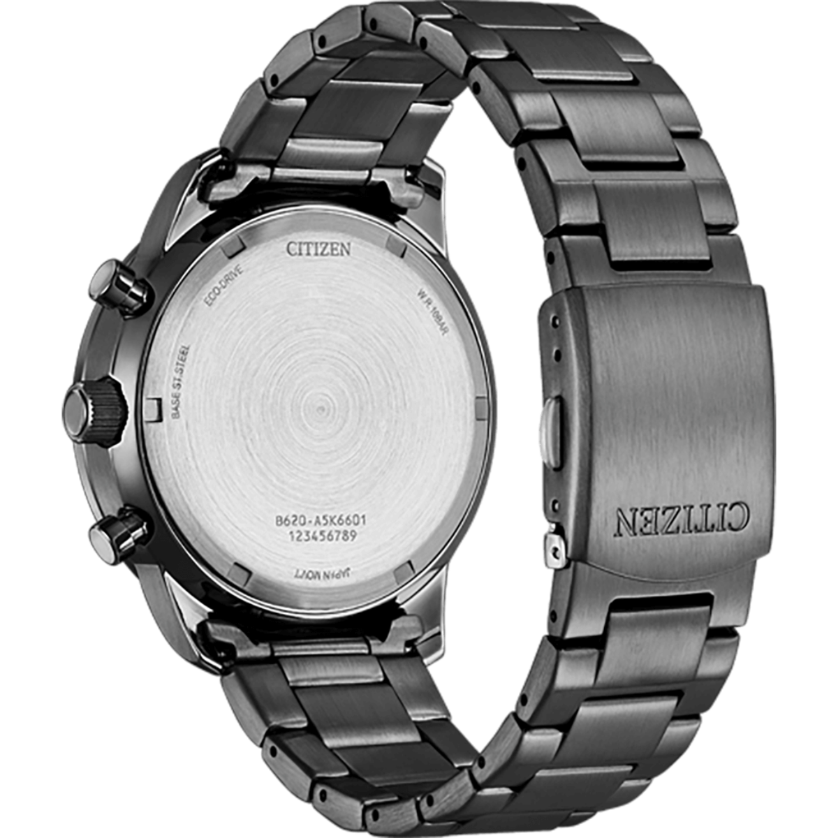 Gray Citizen watch with metal band on a white background