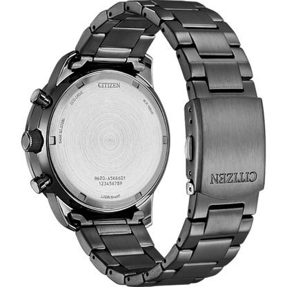 Gray Citizen watch with metal band on a white background