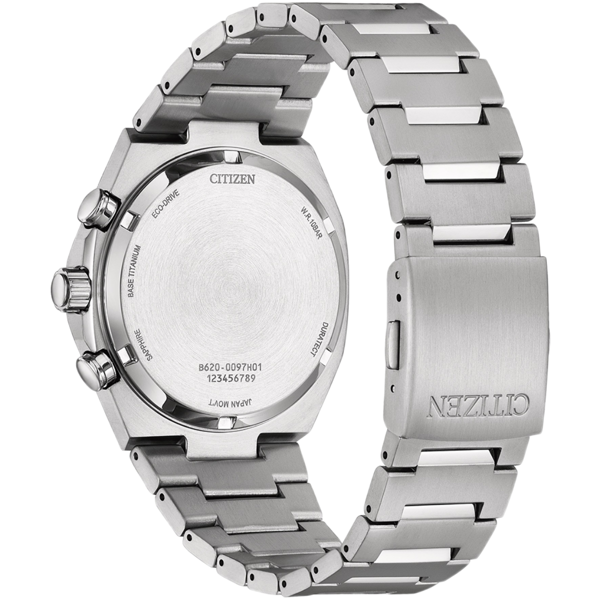 Silver Citizen watch with metal band on a white background