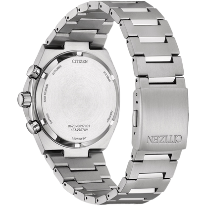 Silver Citizen watch with metal band on a white background