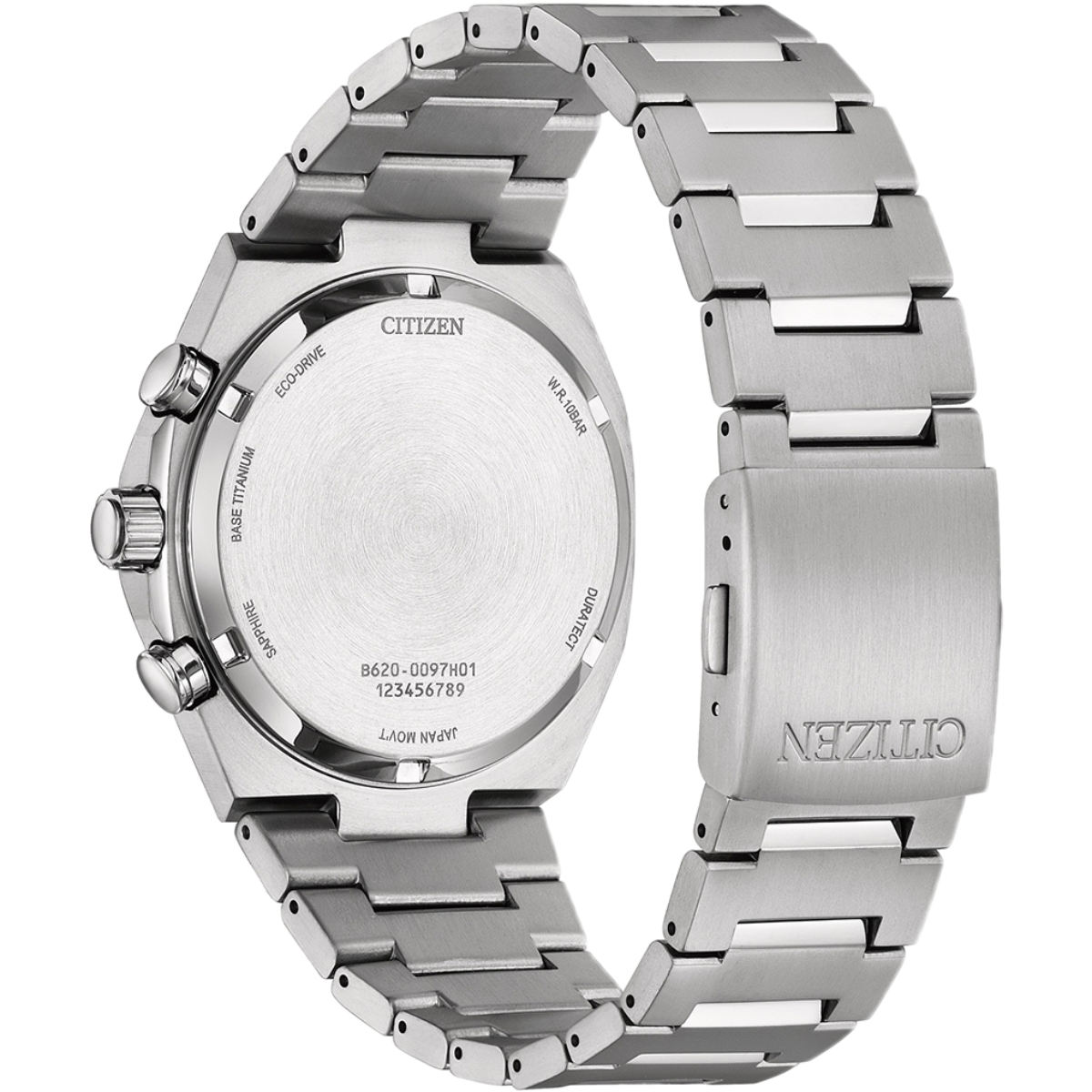 Silver Citizen watch with metal band on a white background