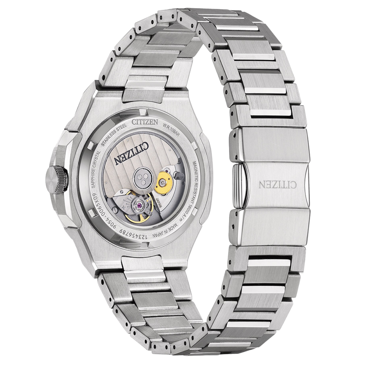 Silver Citizen watch with a detailed face on a white background