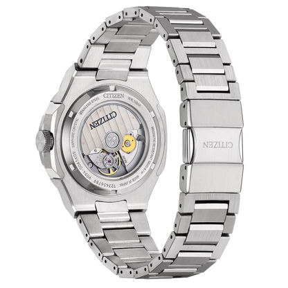 Silver Citizen watch with a detailed face on a white background