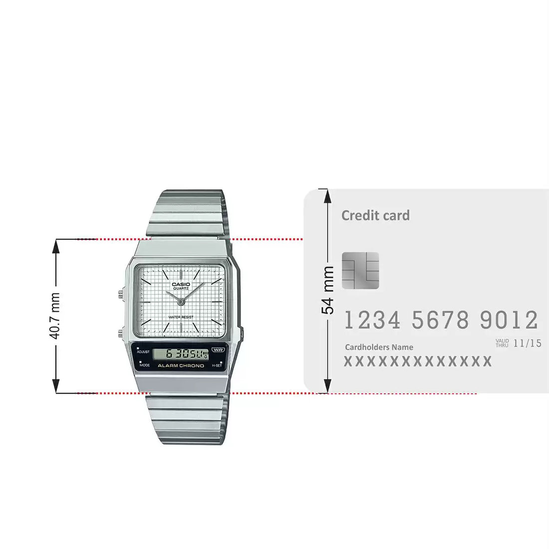 Casio VINTAGE COLLECTION AQ-800E-7ADF - D281 Silver Vintage Combination Watch