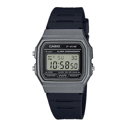 Black Casio digital watch on a white background