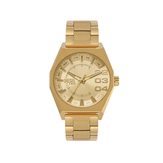 Diesel Scraper Quartz Gold Dial Analog Stainless Steel Men Watch DZ2173