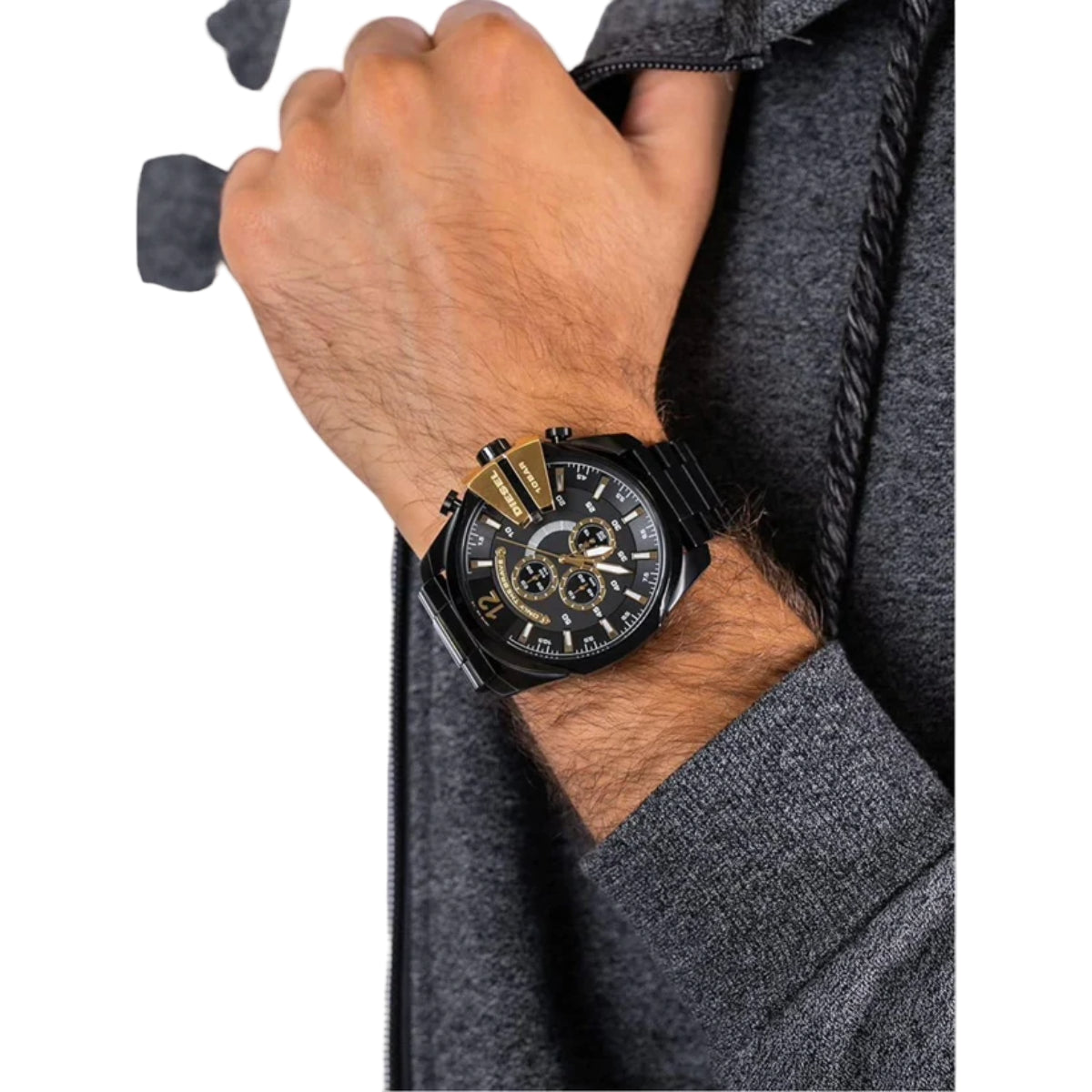 Diesel Mega Chief Quartz Black Dial Analog Chronograph Men's Watch DZ4338
