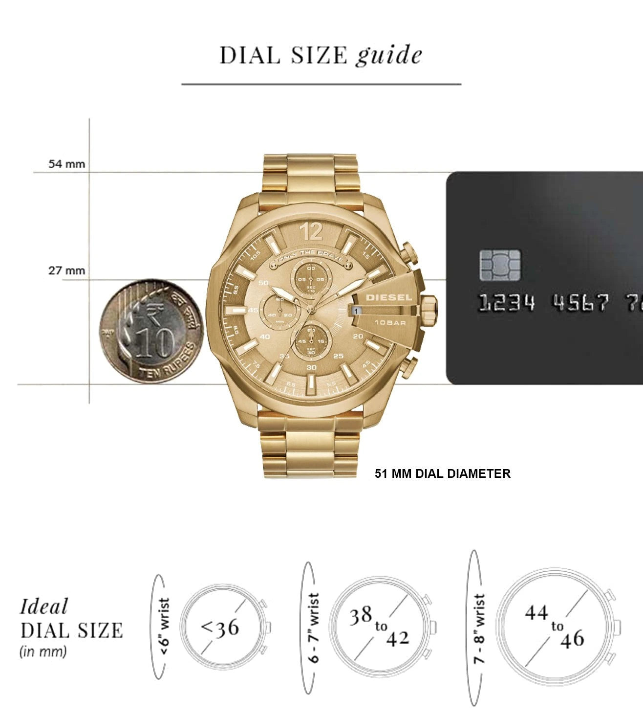 DZ4360 DIESEL | Mega Chief Chrono Gold Dial Watch (Men)