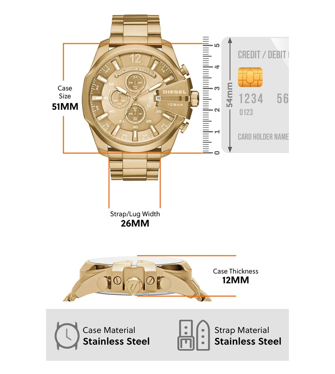 DZ4360 DIESEL | Mega Chief Chrono Gold Dial Watch (Men)