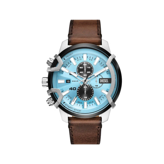 Diesel Griffed Quartz Blue Dial Chronograph Leather Strap Men Watch DZ4656