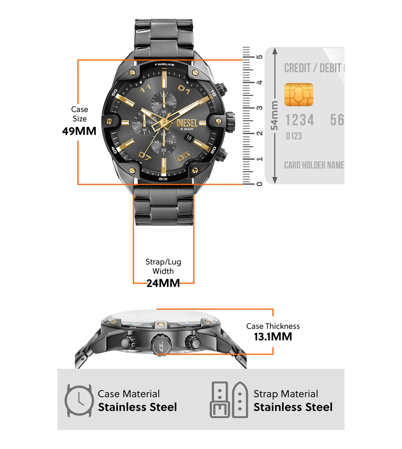 DZ4669 DIESEL | Black Dial Spiked Chronograph Watch (Men)