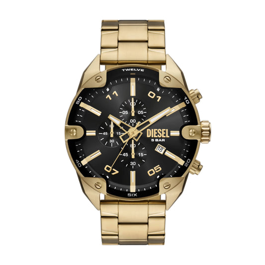 Diesel Spiked Quartz Black Dial Analog Chronograph Stainless Steel Men Watch DZ4678