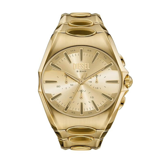 Diesel D-Curve Oval Gold Dial Analog Chronograph Men's Watch DZ4695