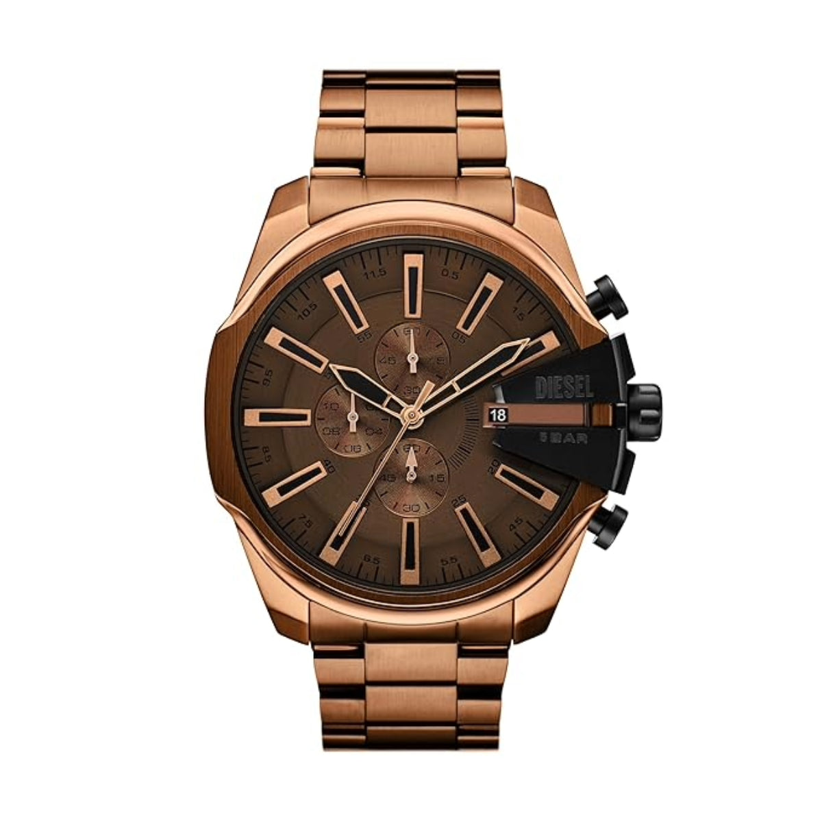 Bronze watch with brown dial on a white background