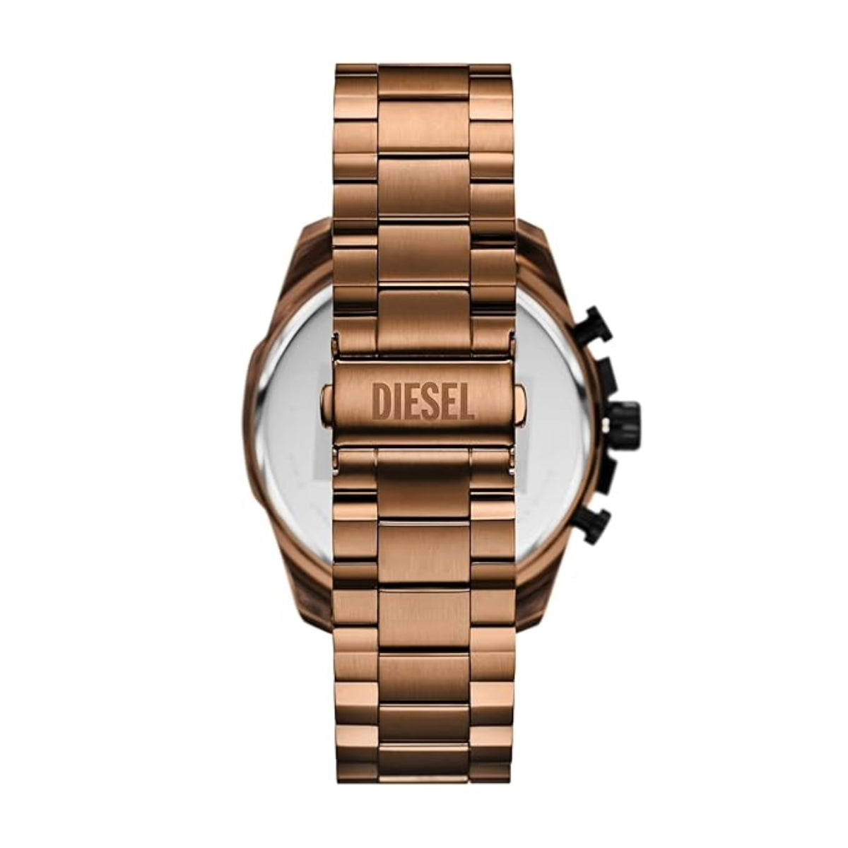 Rose gold Diesel watch on a white background