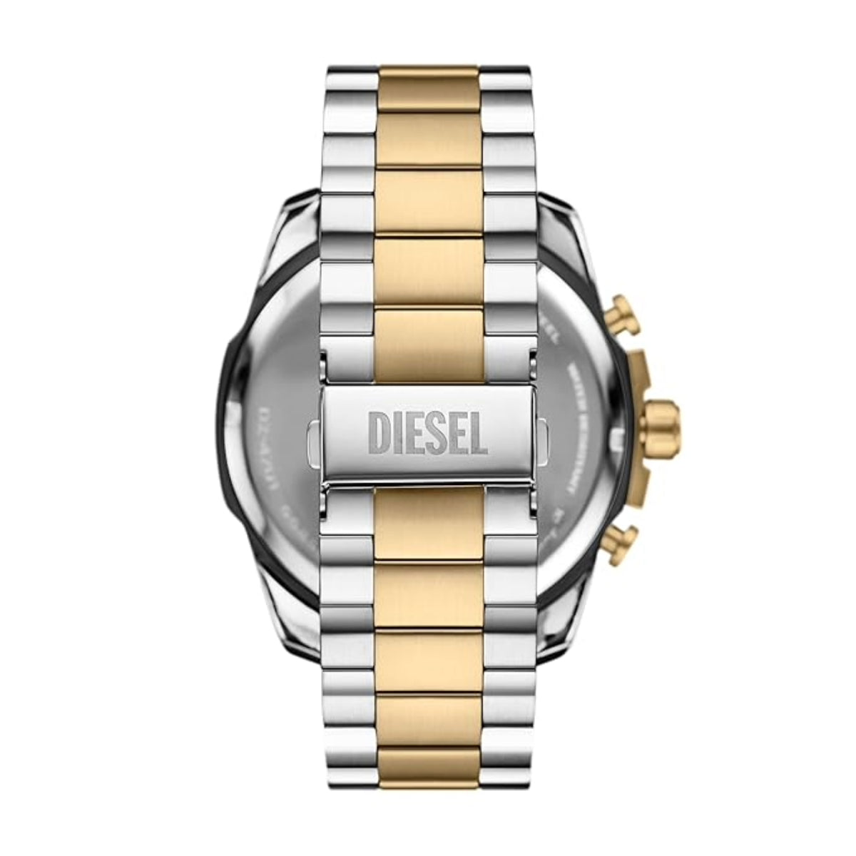 Two-tone silver and gold Diesel watch on a white background