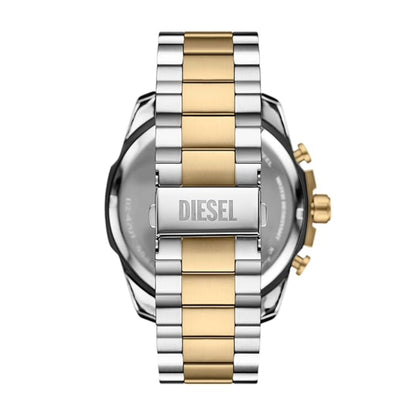 Two-tone silver and gold Diesel watch on a white background