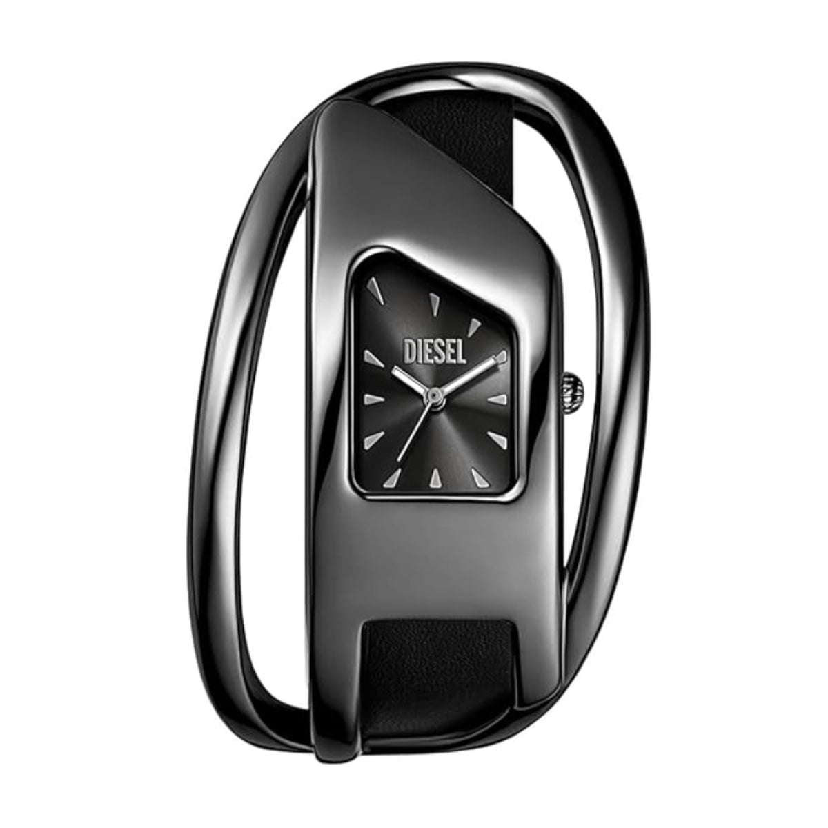 Black Diesel watch with a unique design on a white background