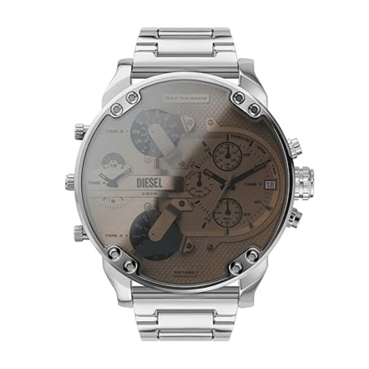 Silver Diesel watch with a detailed face on a white background