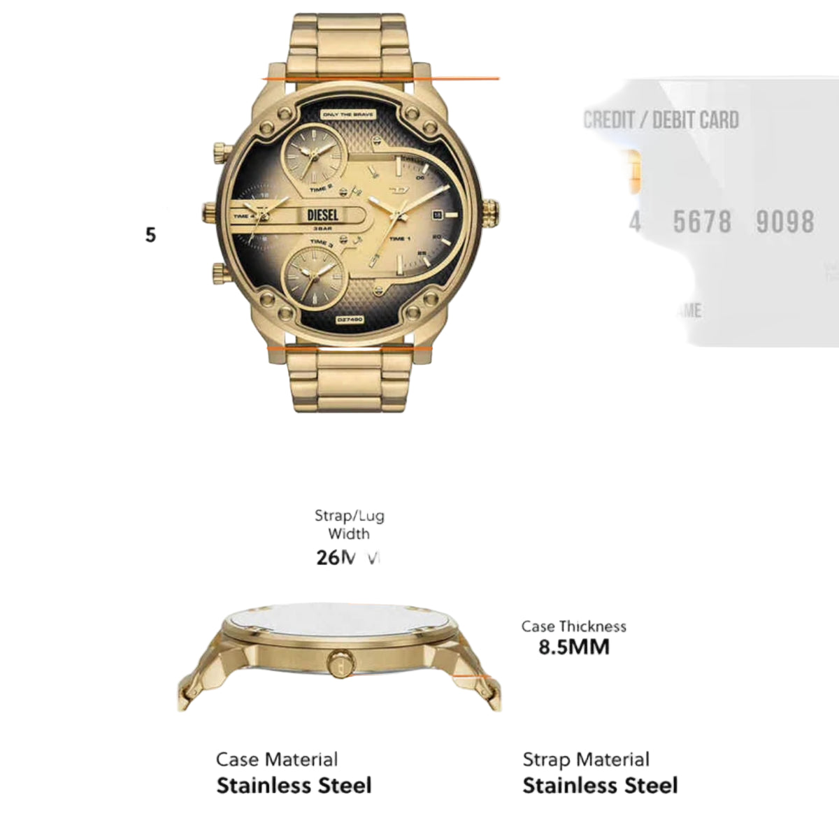 Diesel Mr Daddy Slim Men Quartz Two Tone Dial Analog Stainless Steel Men Watch DZ7490