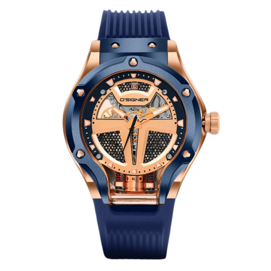 D'SIGNER Rose Gold Dial Multifunction Blue Silicon Automatic Men's Watch