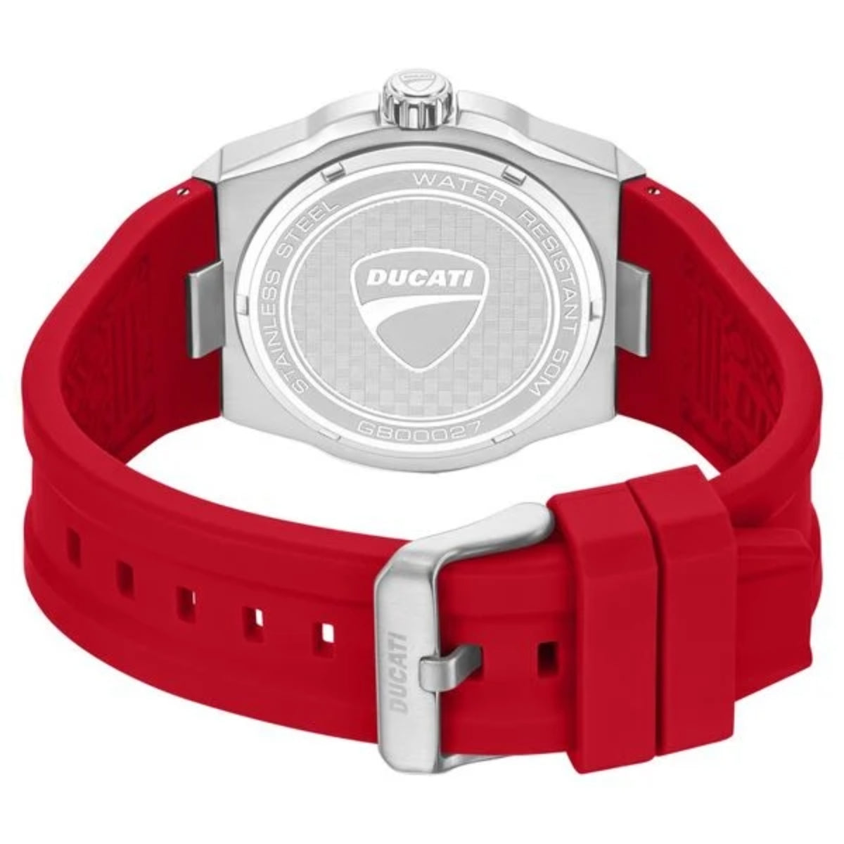Ducati watch with red strap on a white background