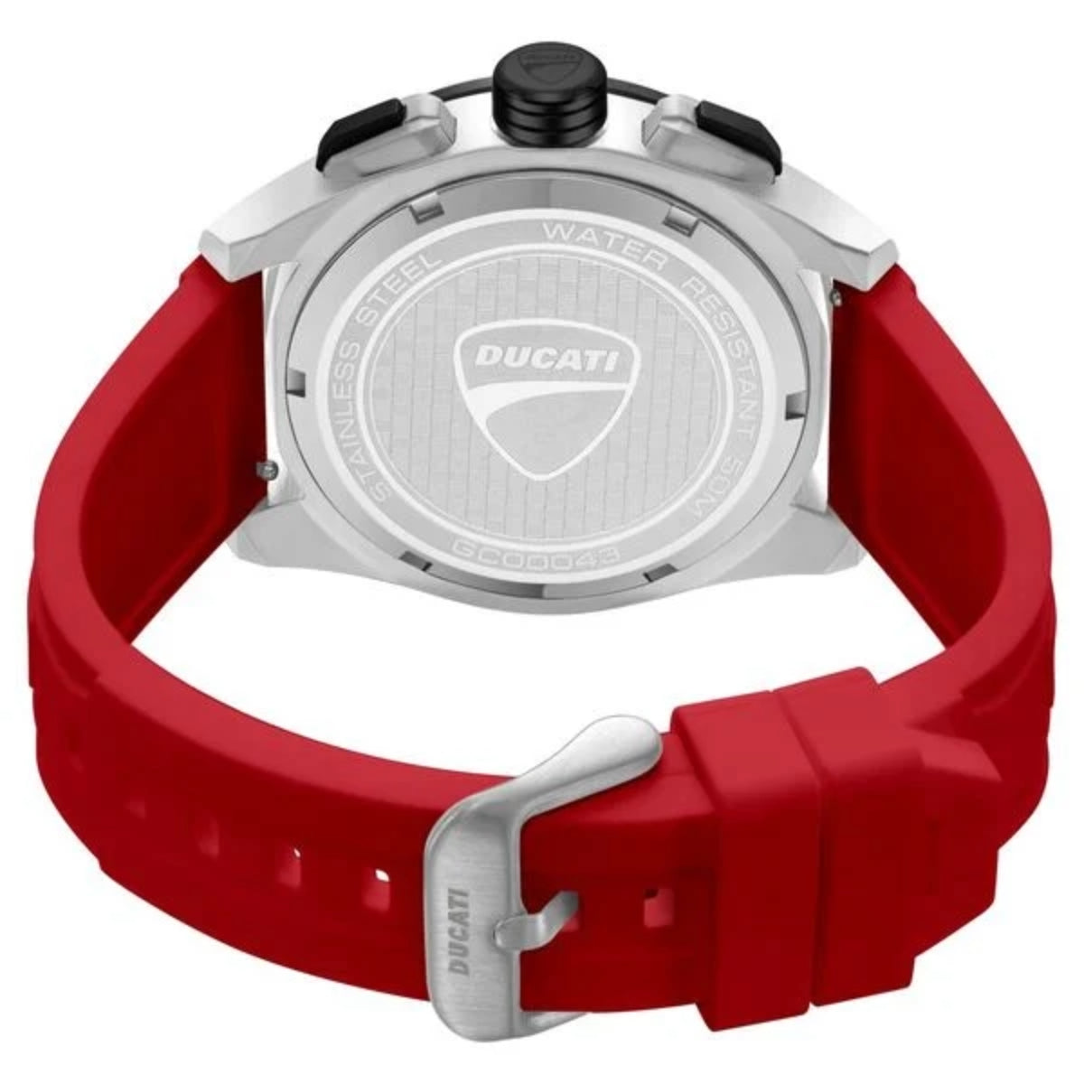 Ducati watch with red strap on a white background