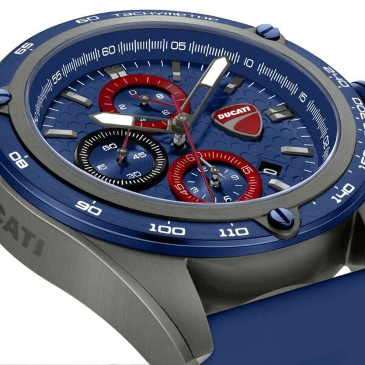 Ducati watch with blue and gray design on a white background