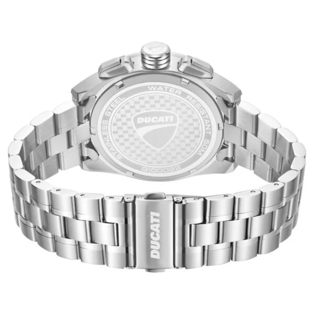 Silver Ducati watch with metal bracelet on a white background