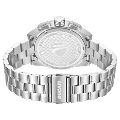 Silver Ducati watch with metal bracelet on a white background