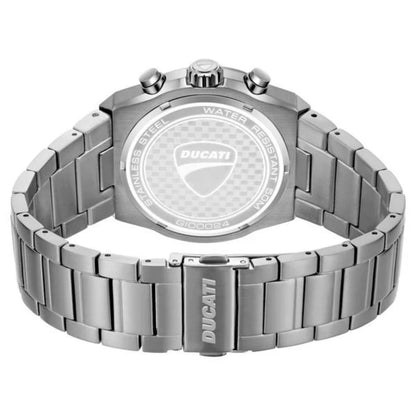 Silver Ducati watch with a metal bracelet on a white background