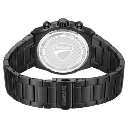 Black Ducati watch with a white face on a white background