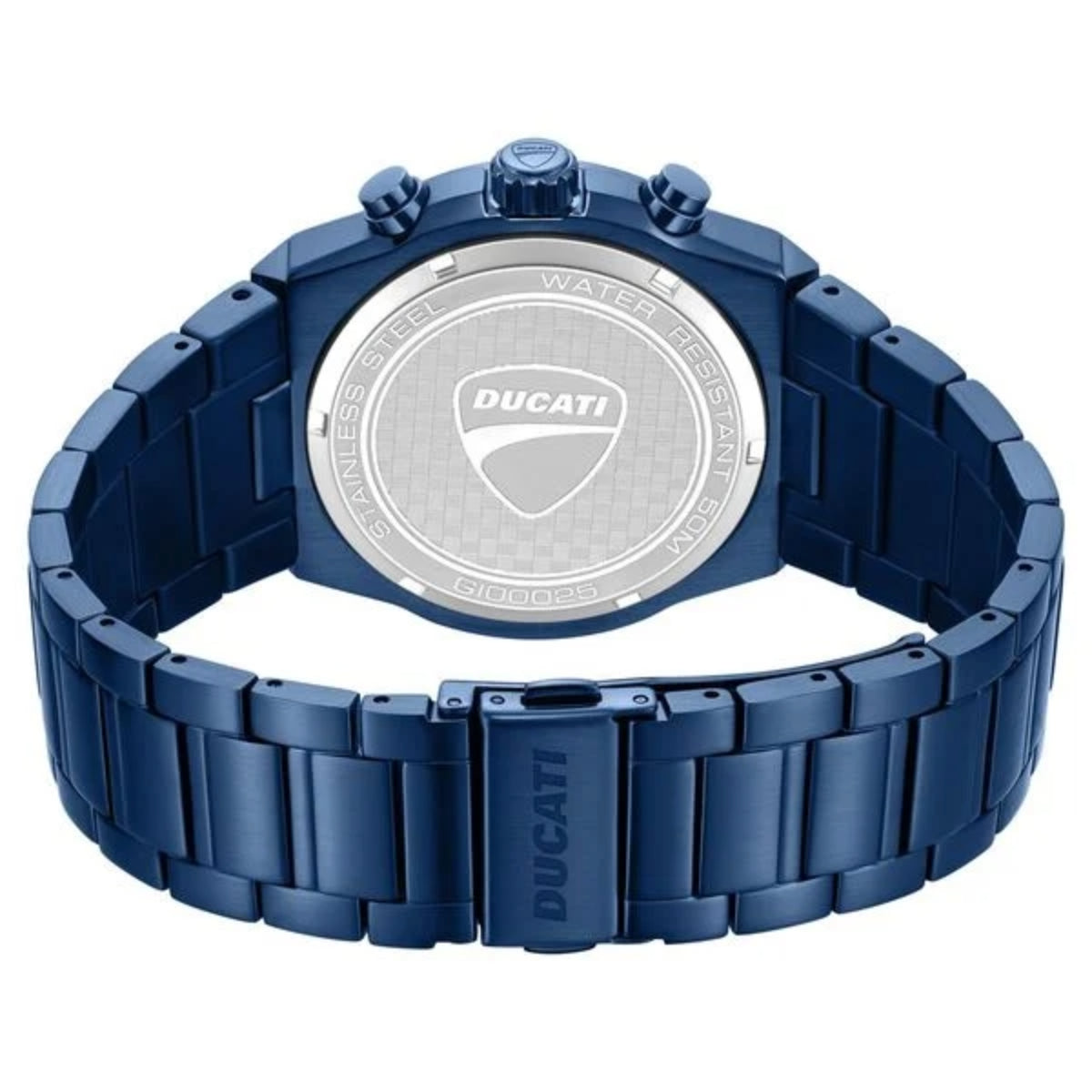 Blue Ducati watch with a detailed face on a white background