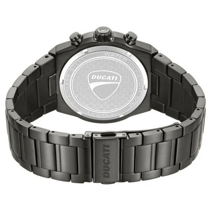 Ducati watch with black metal strap on a white background