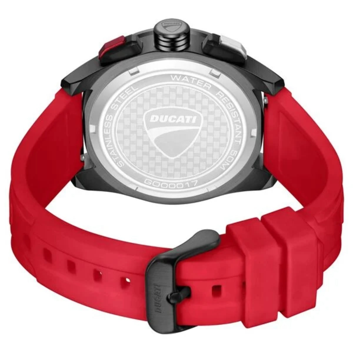 Ducati watch with red strap on a white background