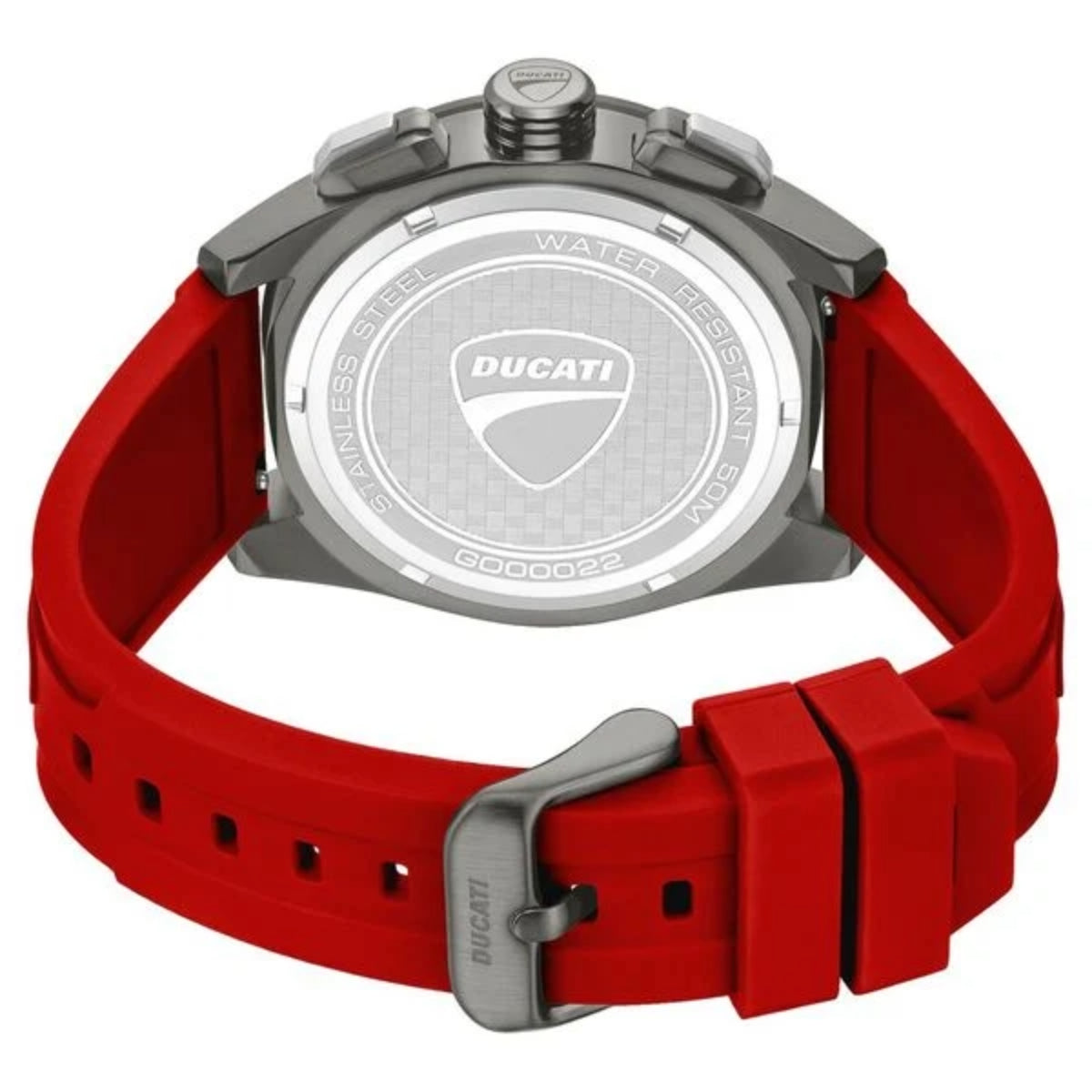 Ducati watch with red strap on a white background