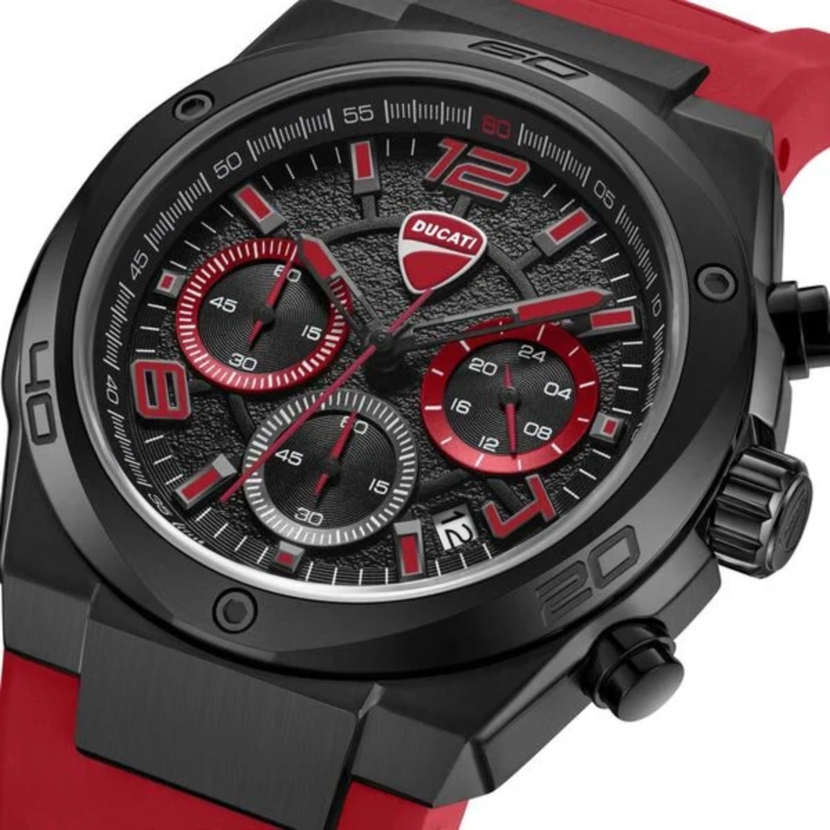 Ducati watch with red and black design on a white background