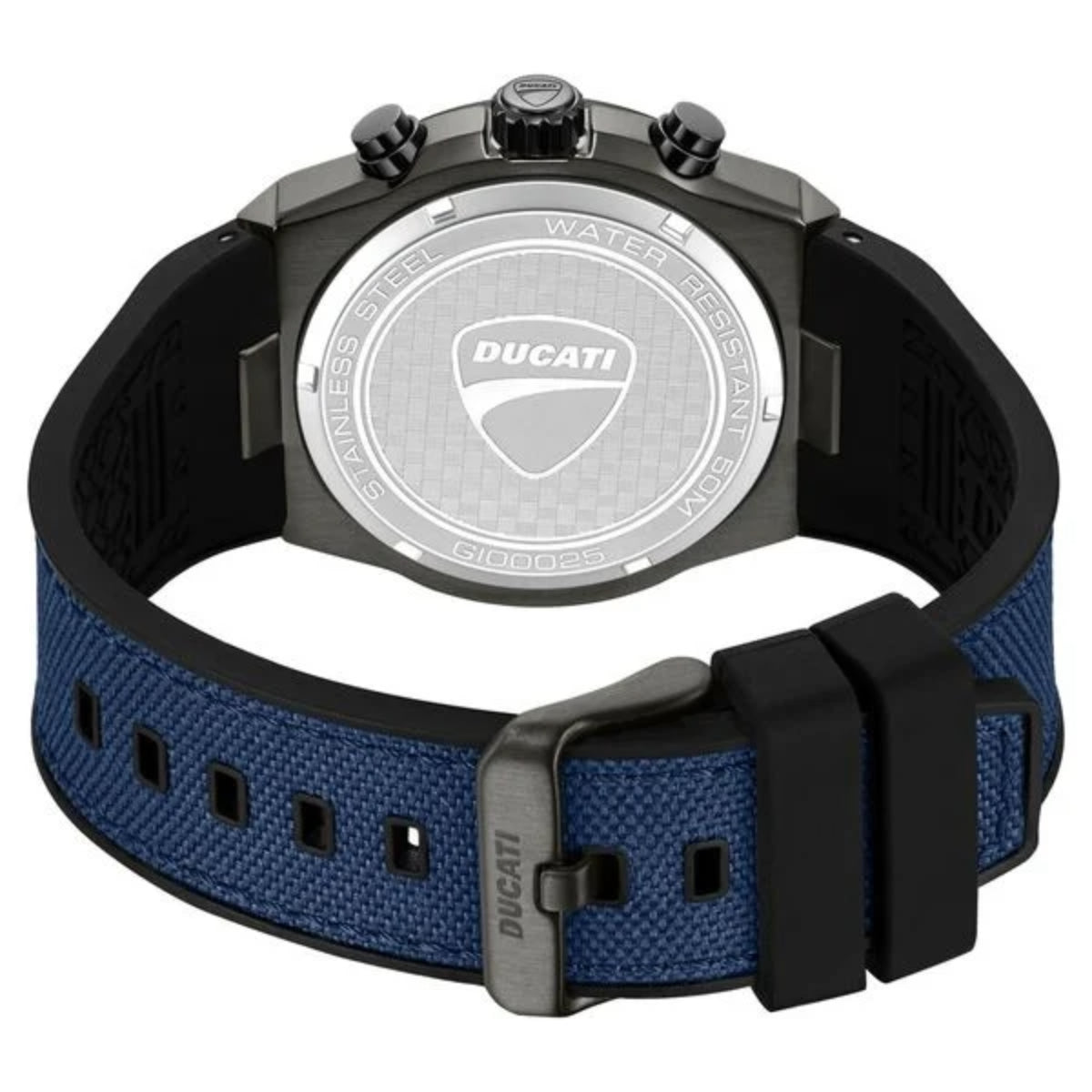 Ducati watch with blue strap on a white background