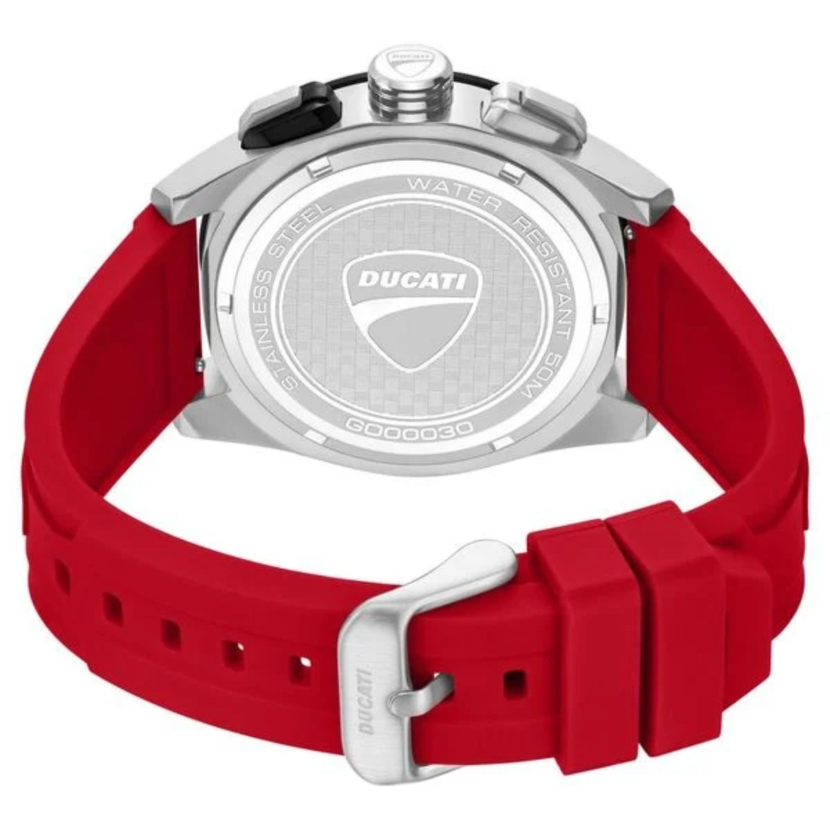 Ducati watch with red strap on a white background